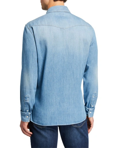 Shop Brunello Cucinelli Men's Dual Front-pocket Western Shirt In Blue
