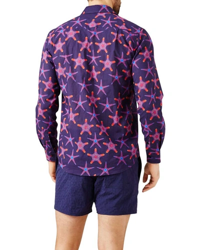 Shop Vilebrequin Men's Caracal Starfish Dance Sport Shirt In Sapphire