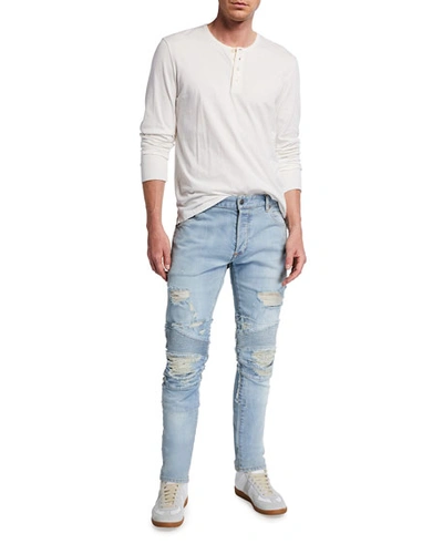 Shop Balmain Men's Destroyed Slim-fit Moto Jeans In Blue