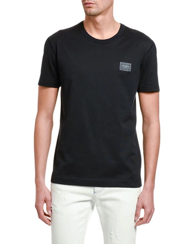 Shop Dolce & Gabbana Men's Basic Crew T-shirt W/ Logo Plaque In Black