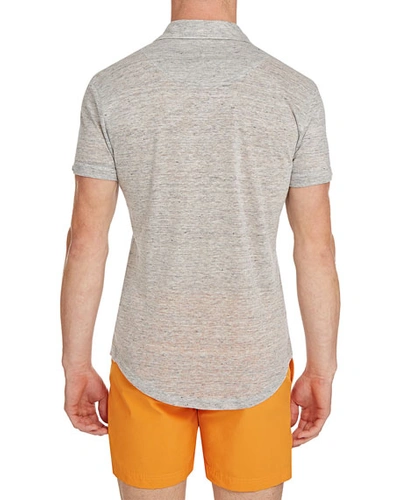 Shop Orlebar Brown Men's Sebastian Linen Melange Polo Shirt In Alloy