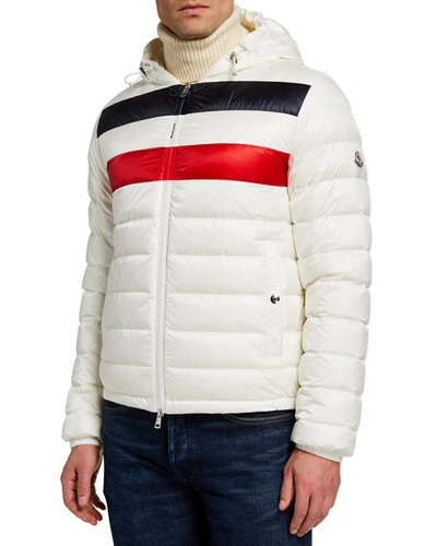 Shop Moncler Men's Kourou Logo-stripe Puffer Jacket In White