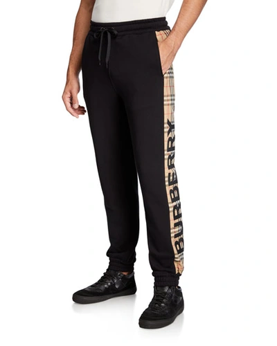 Shop Burberry Men's Atler Check-trim Sweatpants In Black
