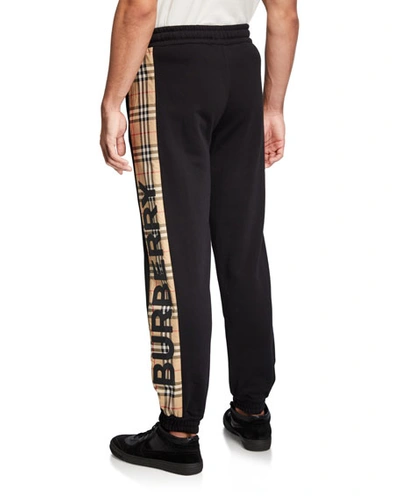 Shop Burberry Men's Atler Check-trim Sweatpants In Black