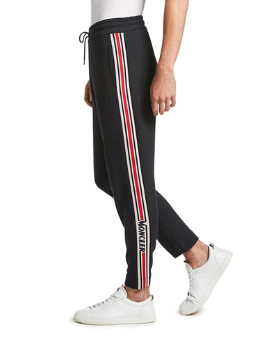 Shop Moncler Men's Side-striped Lounge Pants In Navy