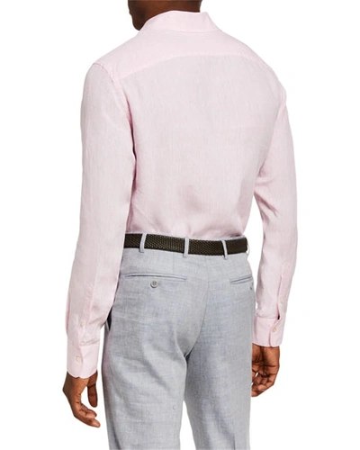 Shop Canali Men's Solid Linen Sport Shirt In Pink