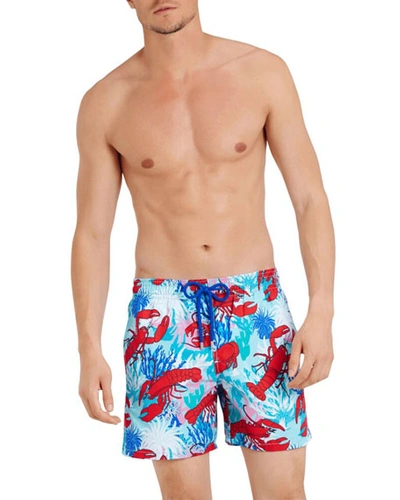 Shop Vilebrequin Men's Lobsters-and-coral-print Swim Trunks In Rouge Medici