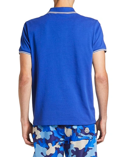 Shop Moncler Men's Striped-trim Polo Shirt In Blue
