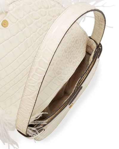 Shop Staud Amal Mock-croc Feathered Shoulder Bag In Cream