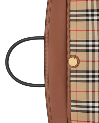 Shop Burberry Society Vintage Check Top Handle Bag In Brown Pattern