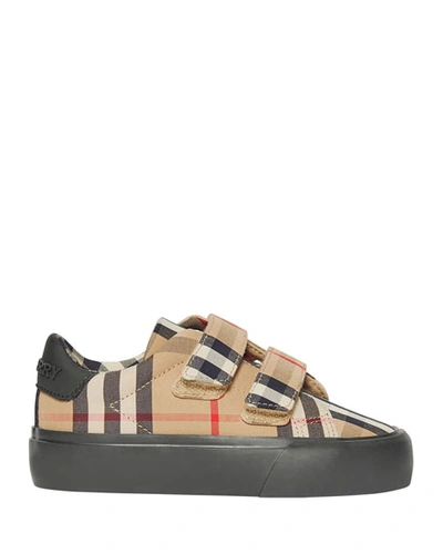 Shop Burberry Markham Check Grip-strap Sneaker, Baby/toddler In Beige
