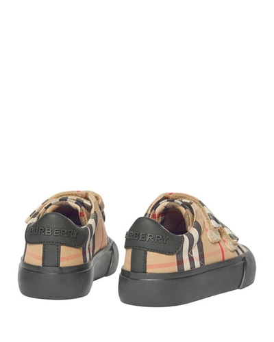 Shop Burberry Markham Check Grip-strap Sneaker, Baby/toddler In Beige