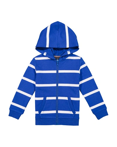 Shop Andy & Evan Boy's Stripe Hooded Zip-front Jacket In Bright Blue