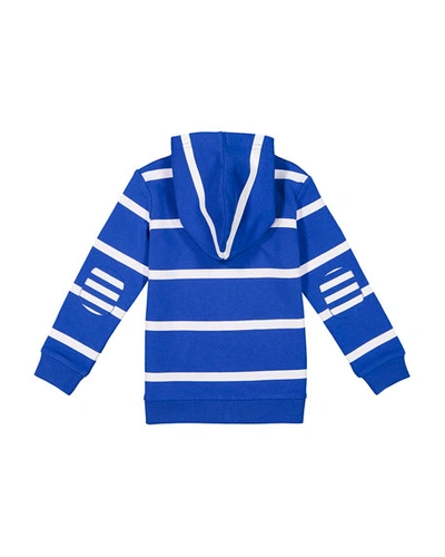 Shop Andy & Evan Boy's Stripe Hooded Zip-front Jacket In Bright Blue