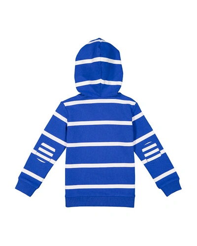 Shop Andy & Evan Boy's Stripe Hooded Zip-front Jacket In Bright Blue