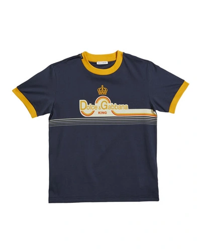 Shop Dolce & Gabbana Boy's Summer Smile Striped Logo T-shirt In Blue