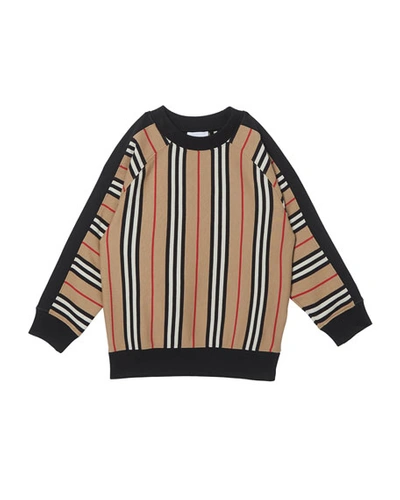 Shop Burberry Boy's Lance Icon Stripe Terry Sweatshirt In Beige