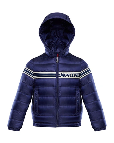 Shop Moncler Boy's Renald Logo Tape Bomber Jacket In Dark Blue