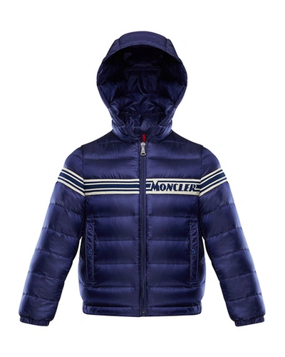 Shop Moncler Boy's Renald Logo Tape Bomber Jacket In Dark Blue