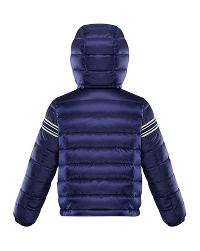 Shop Moncler Boy's Renald Logo Tape Bomber Jacket In Dark Blue