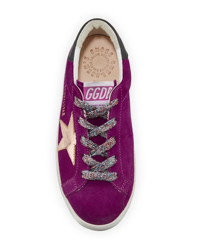 Shop Golden Goose Girl's Superstar Suede Metallic Star Sneakers, Toddler/kids In Pink