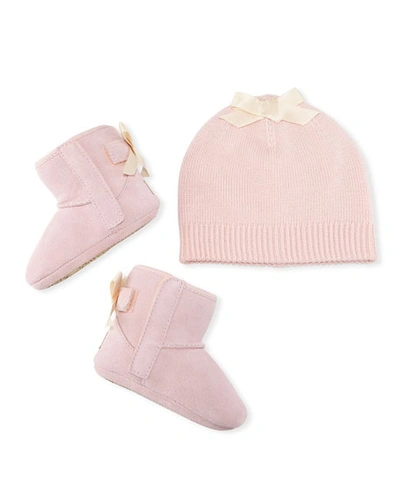 Shop Ugg Girl's Jesse Bow Ii Suede Boots With Beanie Hat, Baby In Pink