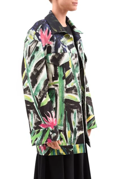 Shop Marni Oversize Floral Print Cotton Jacket In Fern Green