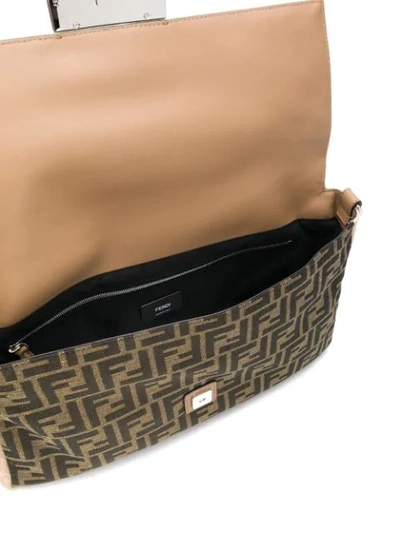 Shop Fendi Colour Block Baguette Shoulder Bag In Neutrals