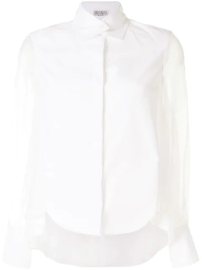 Shop Brunello Cucinelli Sheer Sleeves Buttoned Shirt In White