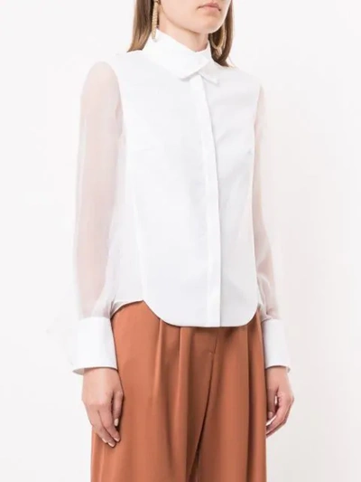 Shop Brunello Cucinelli Sheer Sleeves Buttoned Shirt In White