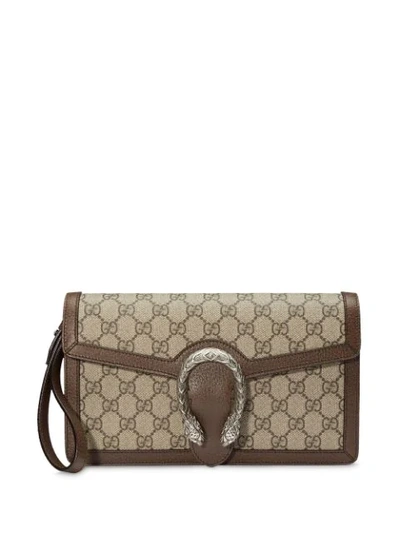 Shop Gucci Dionysus Gg Supreme Clutch In Neutrals