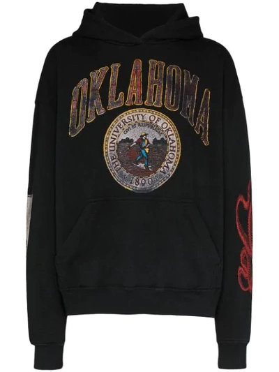 Shop Rhude Oklahoma-print Cotton Hoodie In Black