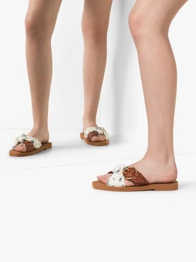 Shop Chloé Woody Foulard Panelled Sandals In White