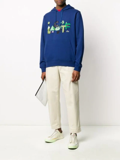 Shop Lacoste Long Sleeve Printed Logo Hoodie In Blue