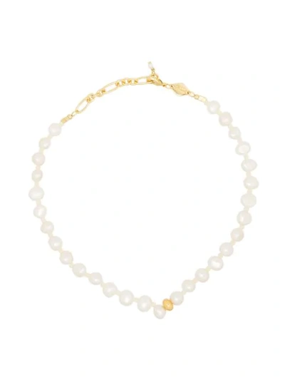 Shop Anni Lu Stellar Pearl-beaded Anklet In Gold