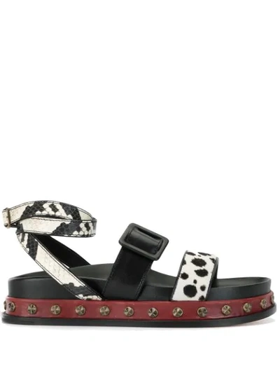 Shop Ports 1961 Animal-print Strappy Sandals In Black