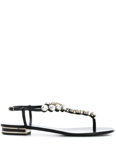 Shop Casadei Crystal Detailed Open Toe Sandals In Black