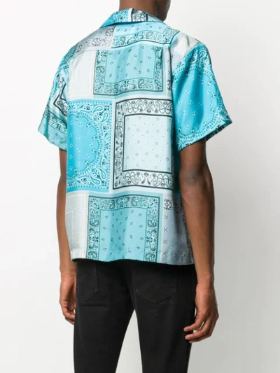 Shop Amiri Short Sleeve Bandana Print Silk Shirt In Blue