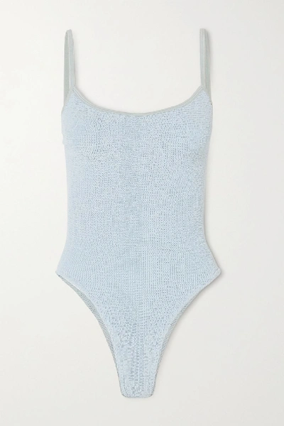 Shop Hunza G Pamela Seersucker Swimsuit In Sky Blue