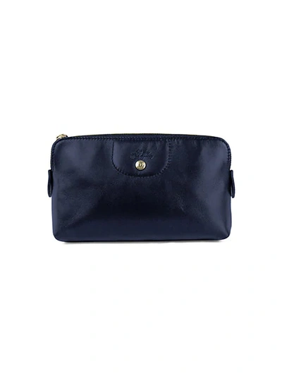 Shop Longchamp Le Pliage Cuir Leather Pouch In Navy