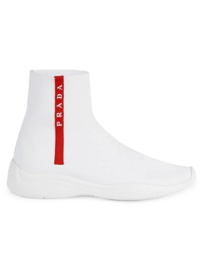 Shop Prada Stretch High-top Sneakers In White