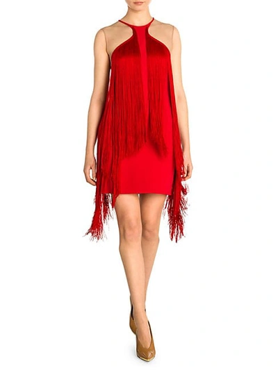 Shop Stella Mccartney Fringe Trim Mini Dress In Red