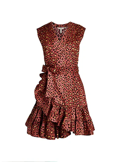 Shop Rebecca Taylor Leopard Wrap Fit-&-flare Dress In Henna