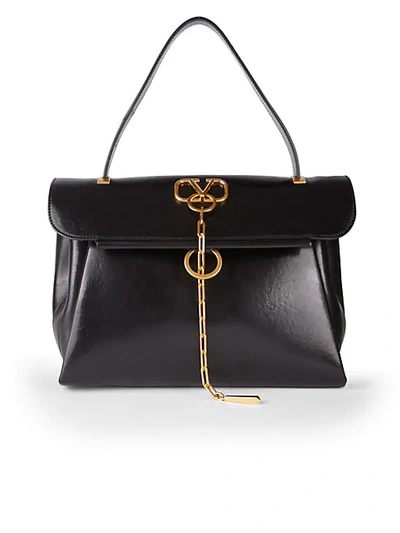 Shop Valentino Vchain Leather Top Handle Bag In Black