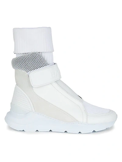 Shop Balmain Sock Cuff High-top Sneakers In White