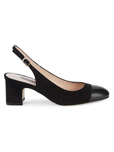 Shop Stuart Weitzman Women's Loraina Leather Slingback Pumps In Black