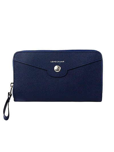 Shop Longchamp Leather Long Wristlet Wallet In Navy