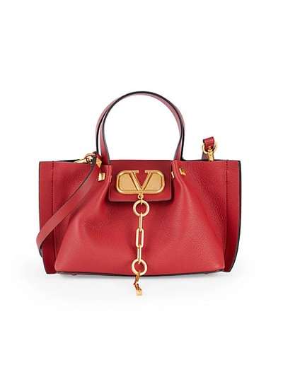 Shop Valentino Logo Pebbled Leather Tote In Red