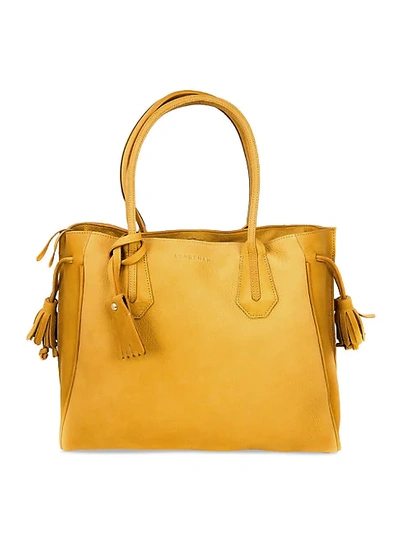 Shop Longchamp Penelope Leather Satchel In Yellow