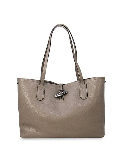 Shop Longchamp Roseau Leather Tote In Grey